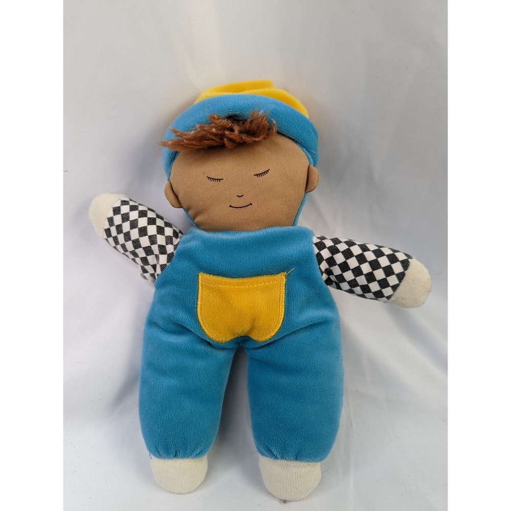 Babys First Cloth Doll Plush 11 Inch Multicultural Closed Eyes Teal Blue